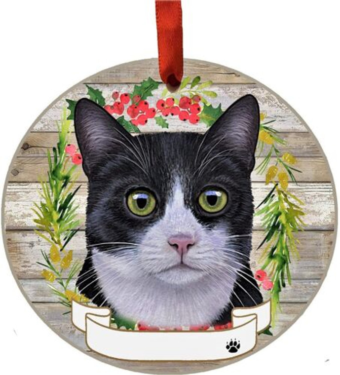 Tuxedo Cat Ceramic Ornament