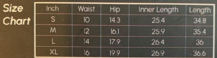 Legging Size Chart