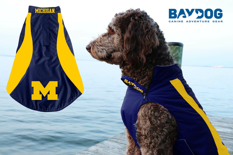 Stylish coat for walking, romping, playing, and all outdoor fun!  Even Tailgating!
University of Michigan (UoM) All Weather Coat for dogs