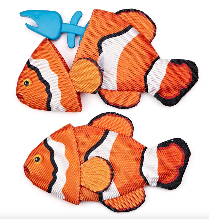 2 in 1 Clownfish, held together by velcro so the dog can rip apart/repeat!