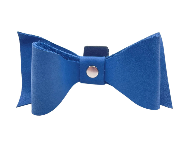 Blue Bow Tie, made using up cycled leather from car seats in Detroit, MI