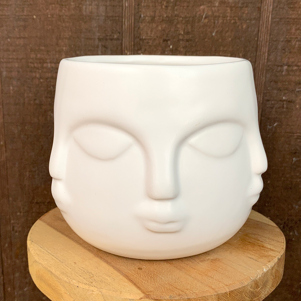 White six-faced planter 4"x 4"