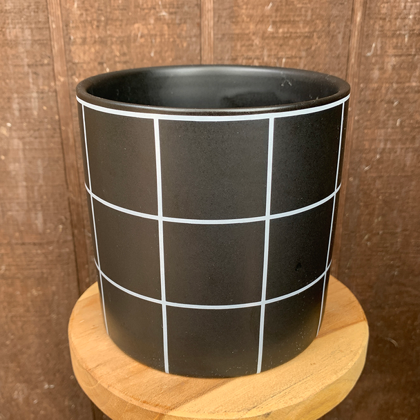 Black and White Windowpane Cylinder Planter