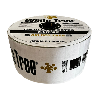 White drip tape diam. 7 ml espesor .175 mm / esp salidas 20 cm flujo. 0.80 lts/hrs 2,600 mts