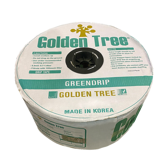 Cintilla greendrip tape diam 6mIl 16 mm espesor .15mm espacio de salida 20 cm 2.0 lts/min