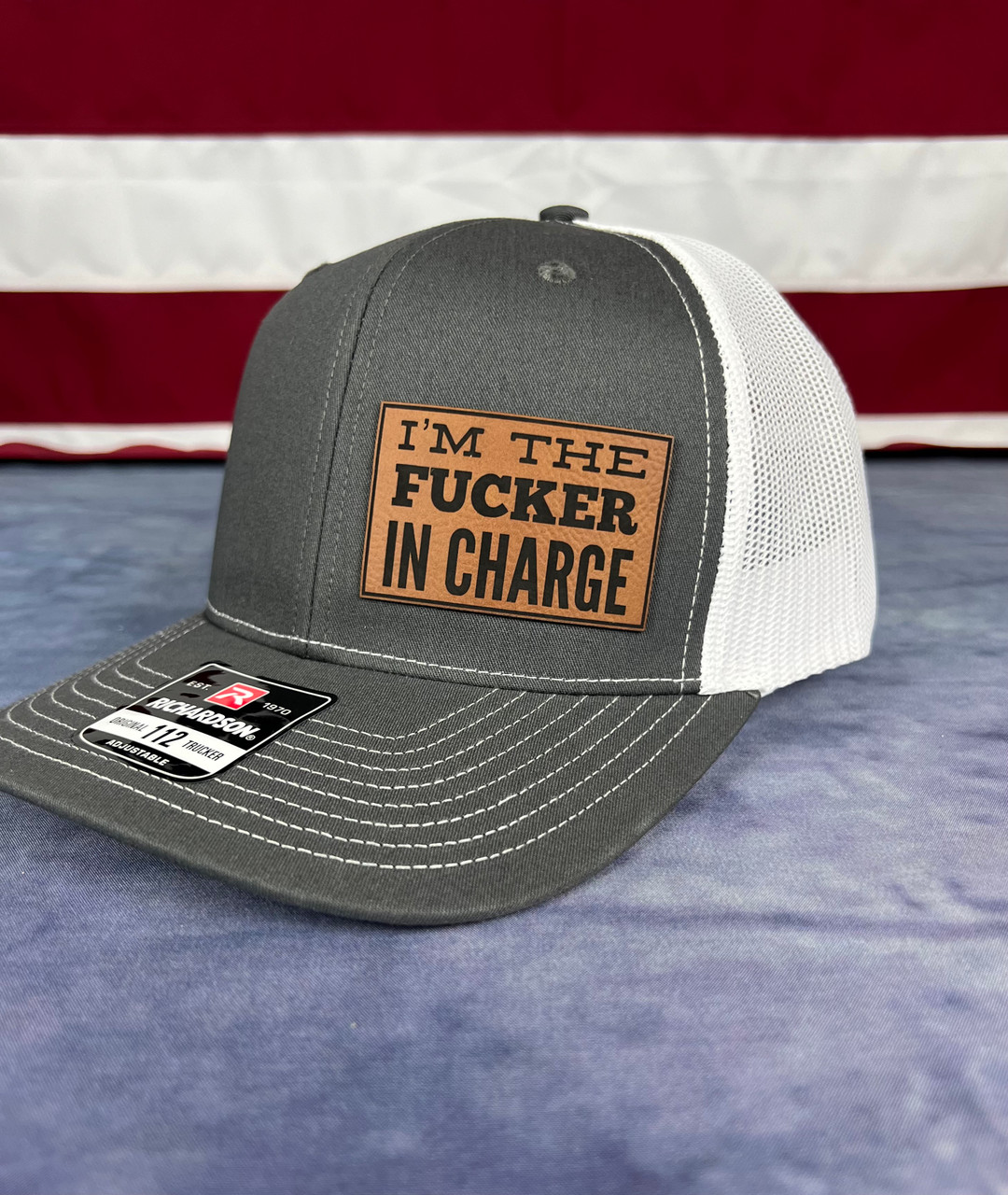 I'm The Fucker In Charge Hat - on Heather Grey and White Hat | Blackhawk Exchange