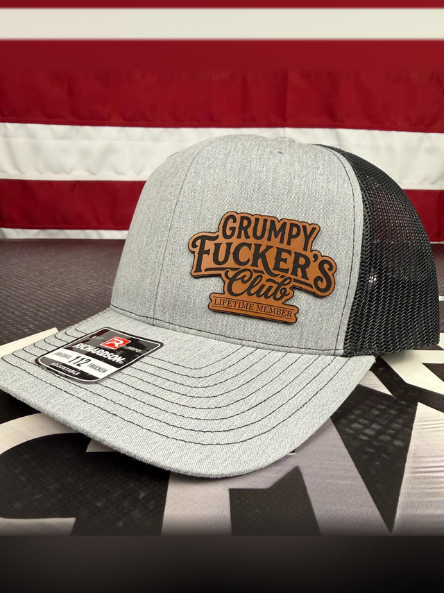 Grumpy Fucker's Club laser engraved Richardson 112 trucker hat