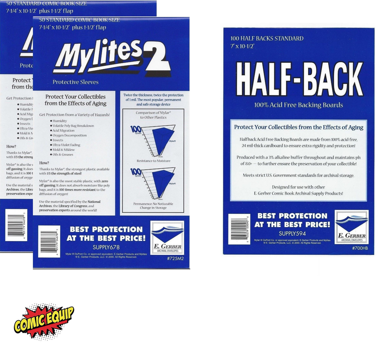 E. Gerber Half-Back Comic Boards – 100 Pack, 24 PT, Acid Free, Silver & Gold – 750HB