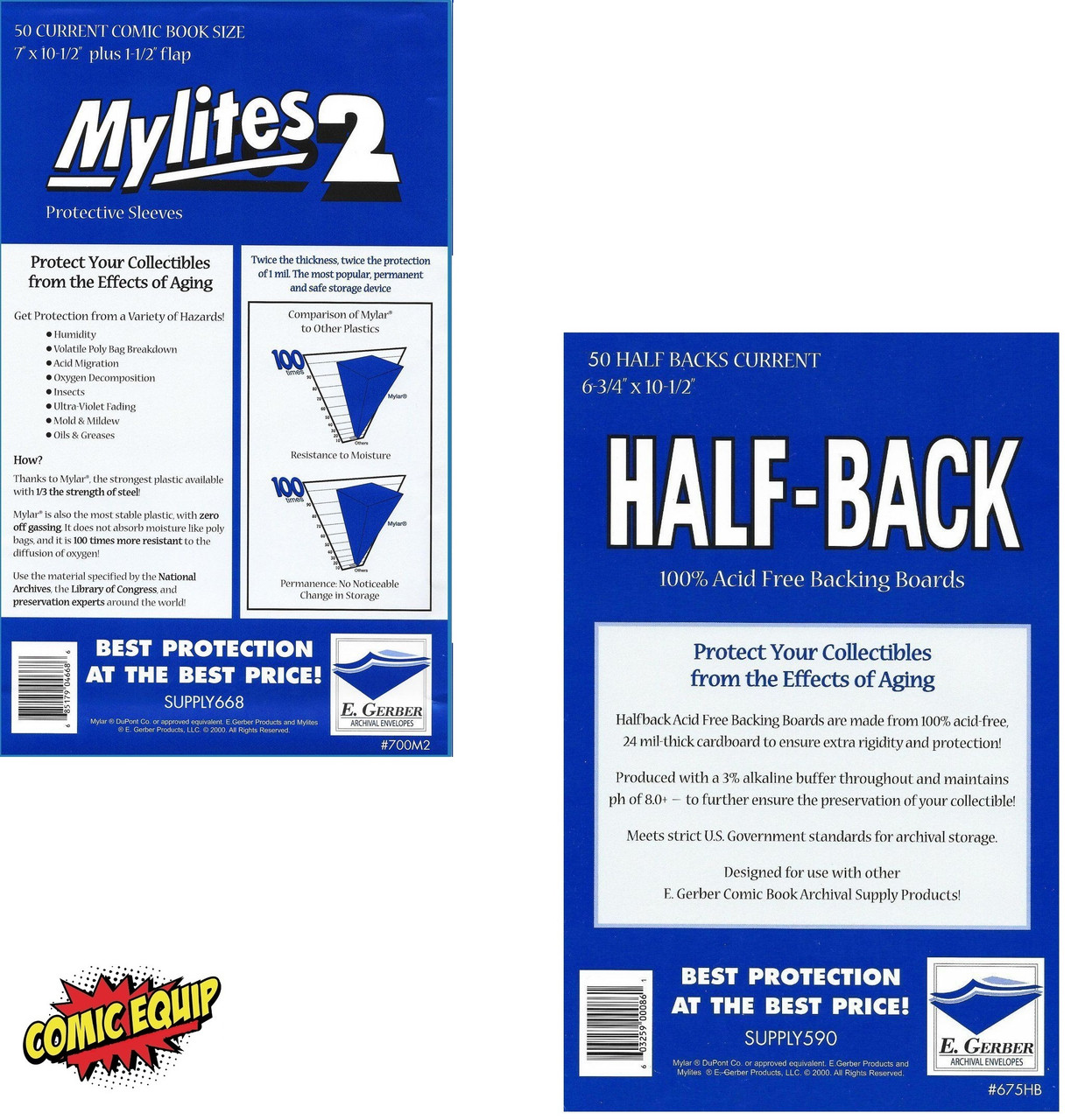 100 - E. Gerber Mylites+ Mylar Standard Size Comic Book Bags 725M+ 7 ¼ ” X  10 ½