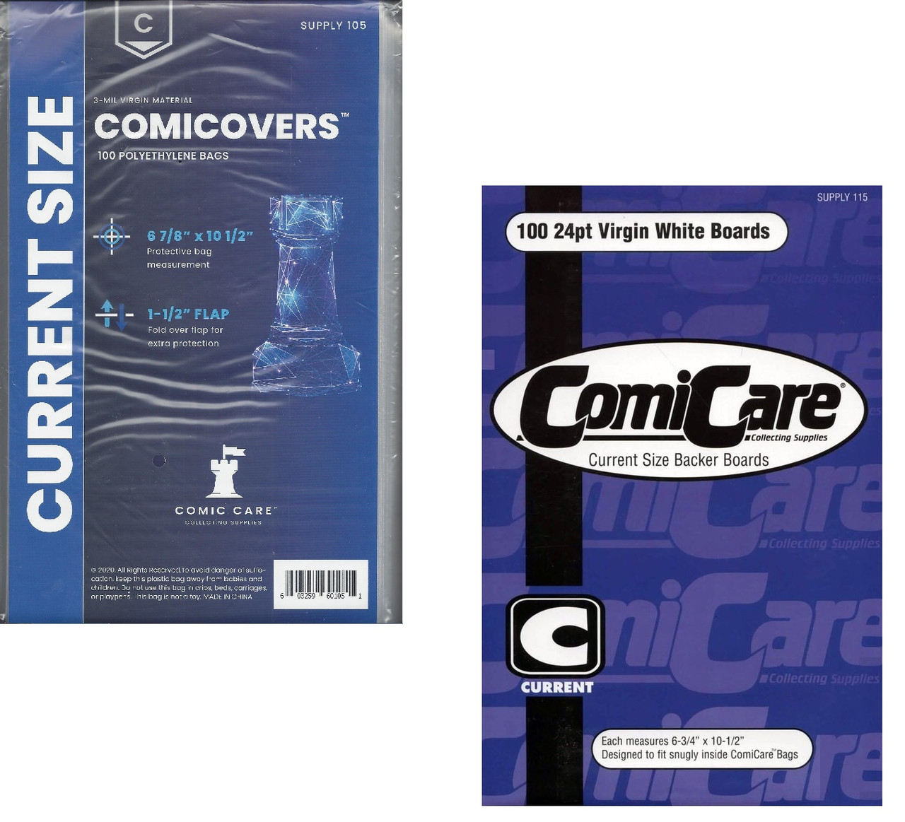 100 Current Comic Bags Polyethylene and Comic Backing Boards