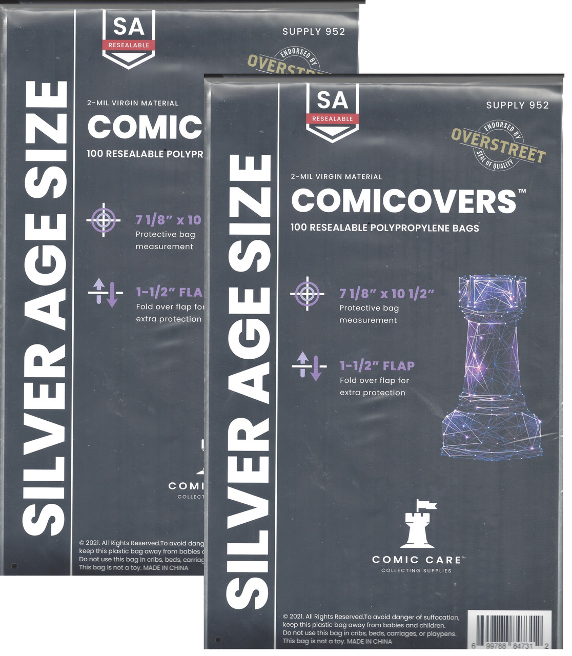 Comic Care Resealable Silver Comic Bags Polypropylene 200 Count