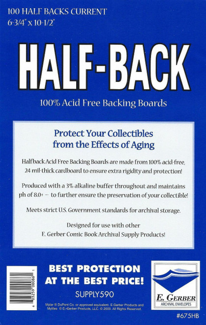 E.Gerber 100 Pack Half-Backs Current Comic Size Comic Back Boards