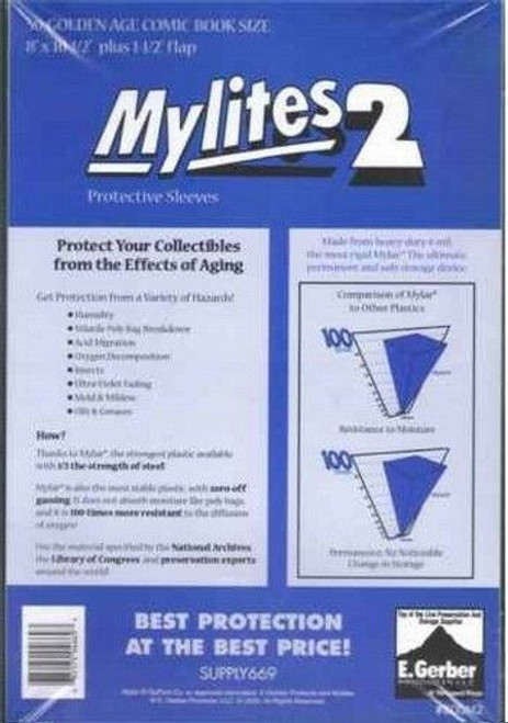 E.Gerber Mylites2 50 Pack 2 mil Golden Size Comic Book Sleeves