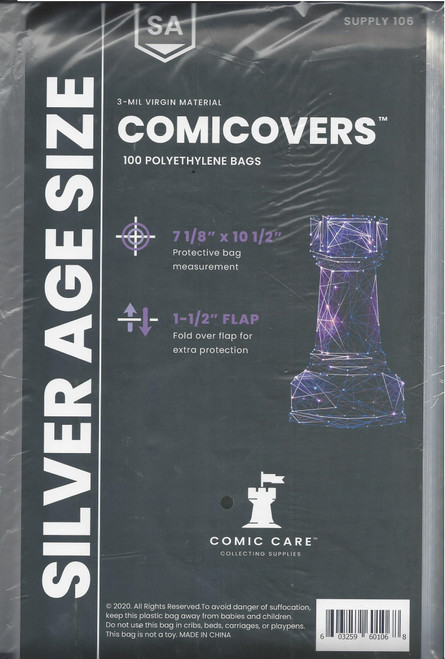 Comic Care Silver Comic Polyethylene Bags