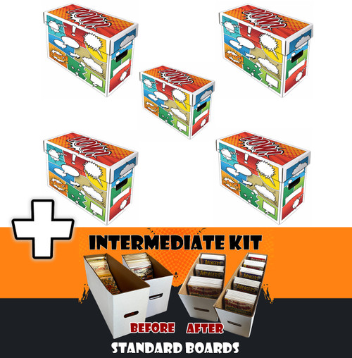 5 BCW Short Comic Book Art Pow Storage Boxes Combo With Intermediate Comic Box Divider Kit