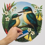 Set of 3 peel and stick NZ bird circular wall stickers