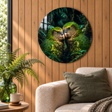 Kakapo Kiss glass circular wall art