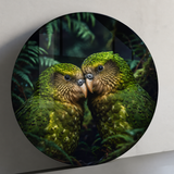 Kakapo Kiss glass circular wall art