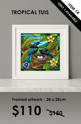 ITEM 14 - FRAMED 'TROPICAL TUIS'