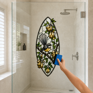 'Golden Song' Fantail stained glass decal for glass