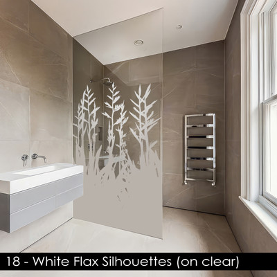 18 - White flax silhouttes on clear shower glass film