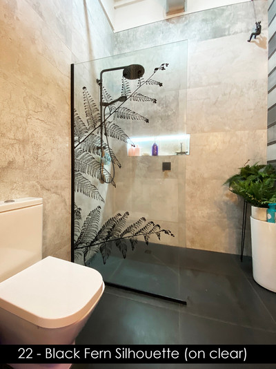 22 - Black fern silhouette on clear shower glass film