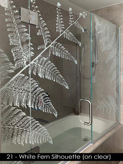 21 - White fern silhouette on clear shower glass film