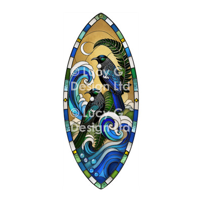 Coastal Chorus Tuis stained glass style artwork