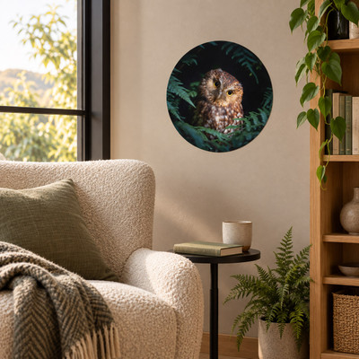 Ruru Morepork Owl sticker wall dot in lounge