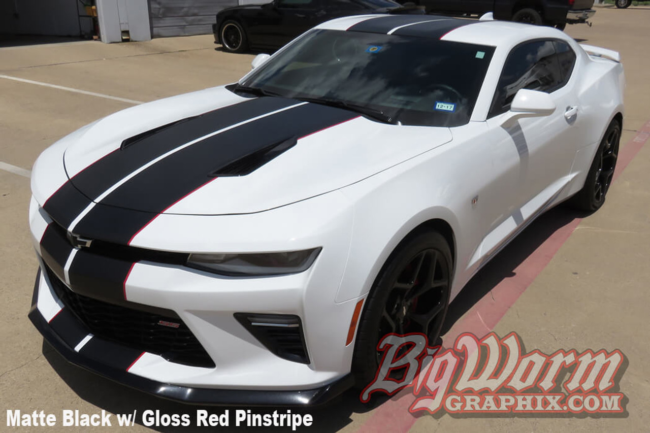 camaro 2022 black with red stripes