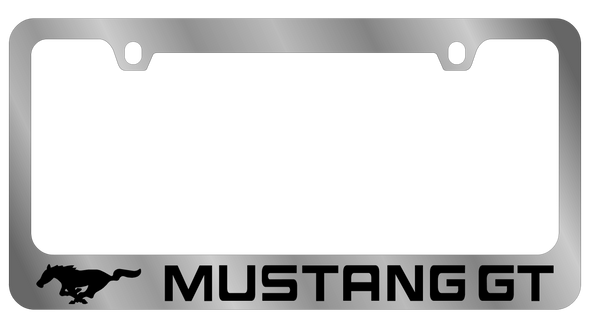 Chrome License Plate Frame Fits Ford Mustang GT w/Black Lettering
