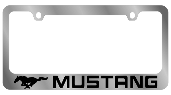Chrome License Plate Frame Fits Ford Mustang w/Black Lettering
