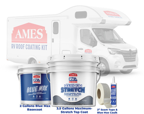 RV Roof Kit Hero Image with included products and RV Photo