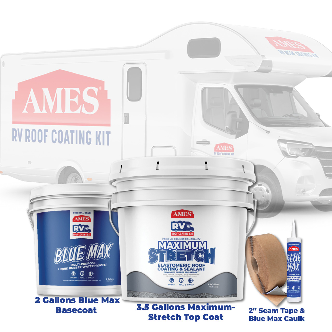 RV Roof Kit Hero Image with included products and RV Photo