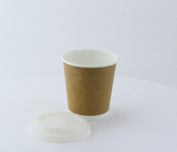 8oz 90mm Dia Eco Friendly Kraft Double Wall Paper Cups with PS