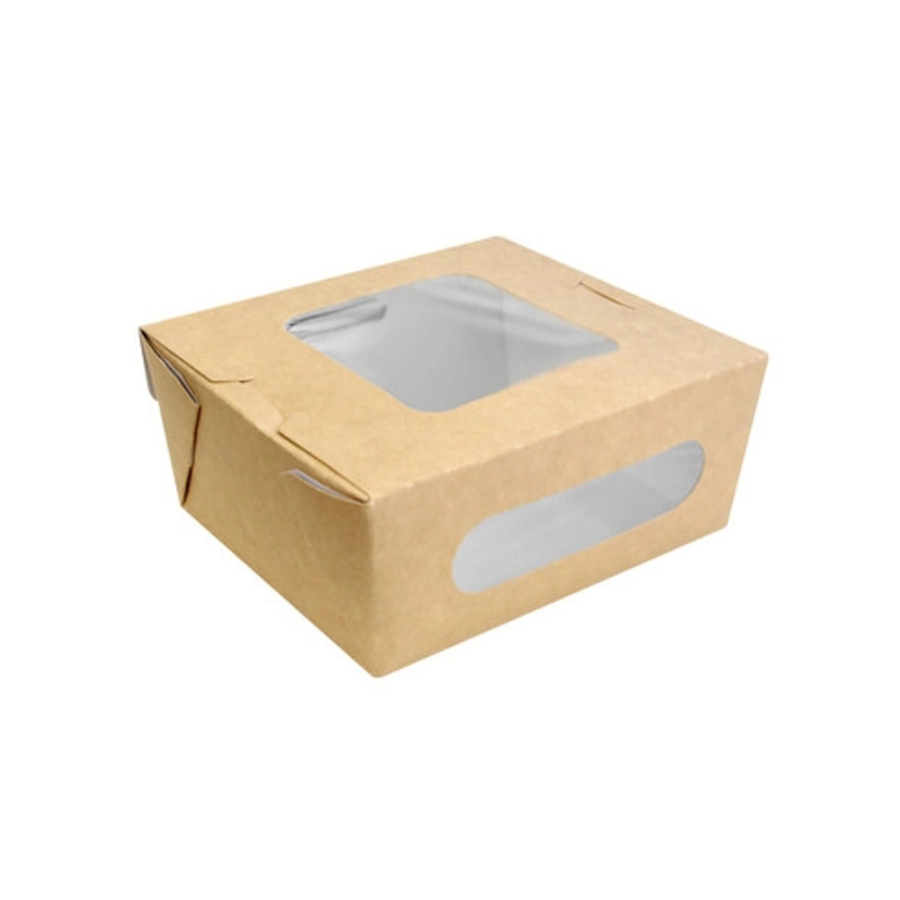 Easy Closing Kraft Salad Box with 2 Windows 38oz L:5.9in W:5.3in H:2.5in - 40 pcs