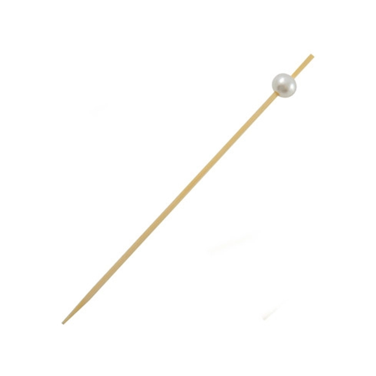 BIJOU Bamboo Pick with White Pearl L:4.75in - 100 pcs
