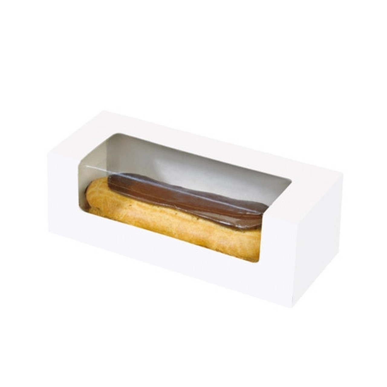 Box With PE Window Perfect for Pastry, Eclair, Hot Dog, and More 14oz L:5.9in W:1.96in H:2.36in - 50 pcs
