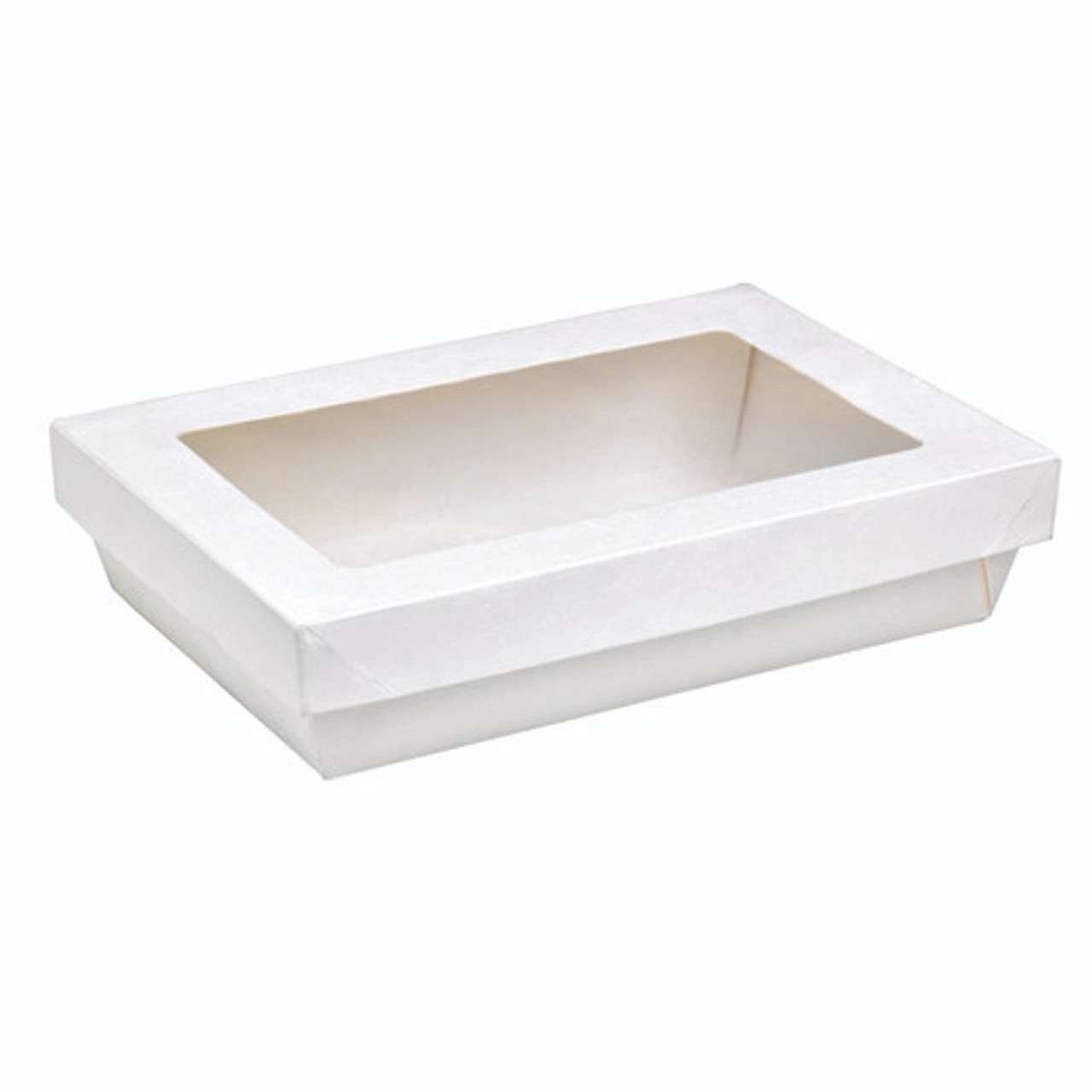 Rectangular White Kray Boxes with PET Window Lid 50oz L:8.8in W:6.1in H:2in - 50 pcs