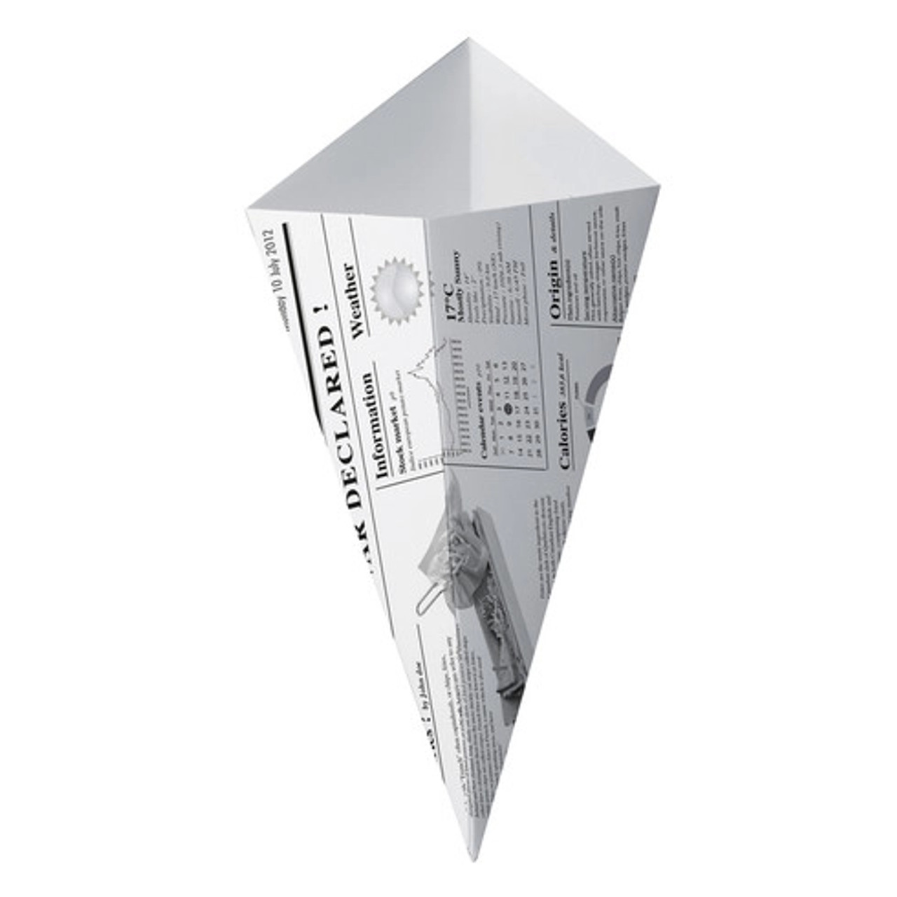 Sturdy Paper Cones with Newspaper Print 14.5oz L:7.7in W:6.3in - 125 pcs