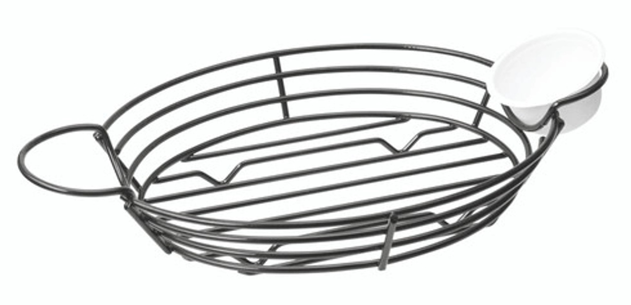 Oval Basket With Integrated Reusable Ramekin Holders L:8in W:7.1in H:1.75in - 1 pcs