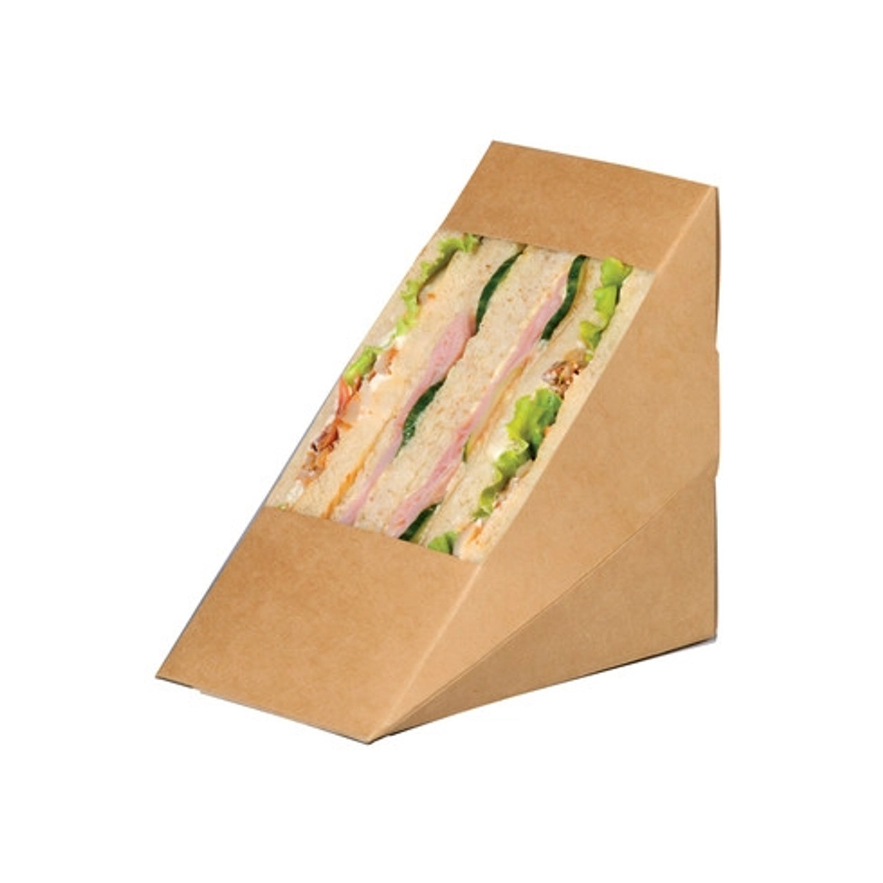 Kraft XL Triple Sandwich Box with PET Window L:4.8in W:3.2in H:4.8in - 50 pcs