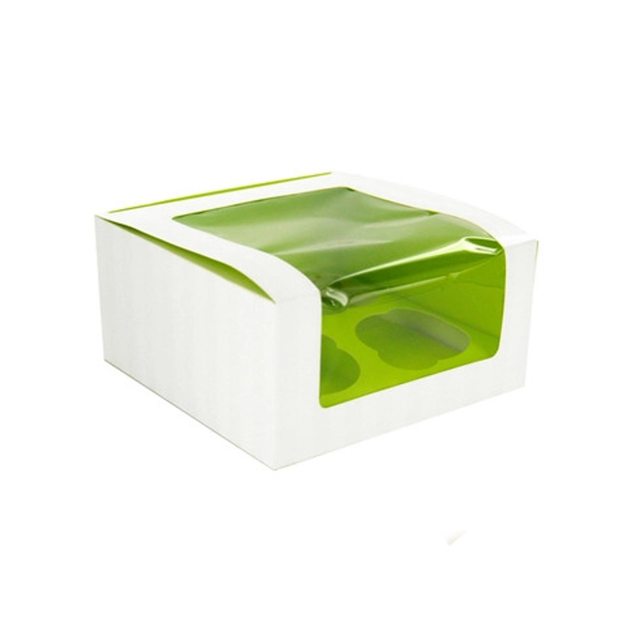 Green Cupcake Box with Window (4 Pieces) L:6.7in W:6.7in H:3.3in - 50 pcs