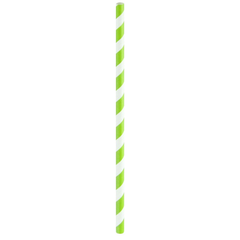 Green Striped Giant Smoothie Paper Straws Coated with Bee's Wax D:0.2in L:8.3in - 500 pcs