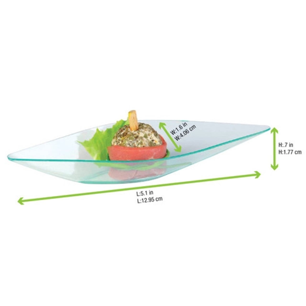209MBELENI1 - Eleni Clear Green Diamond-Shaped Mini Dish 0.5oz L:5.2in W:1.6in H:0.8in - 24 pcs