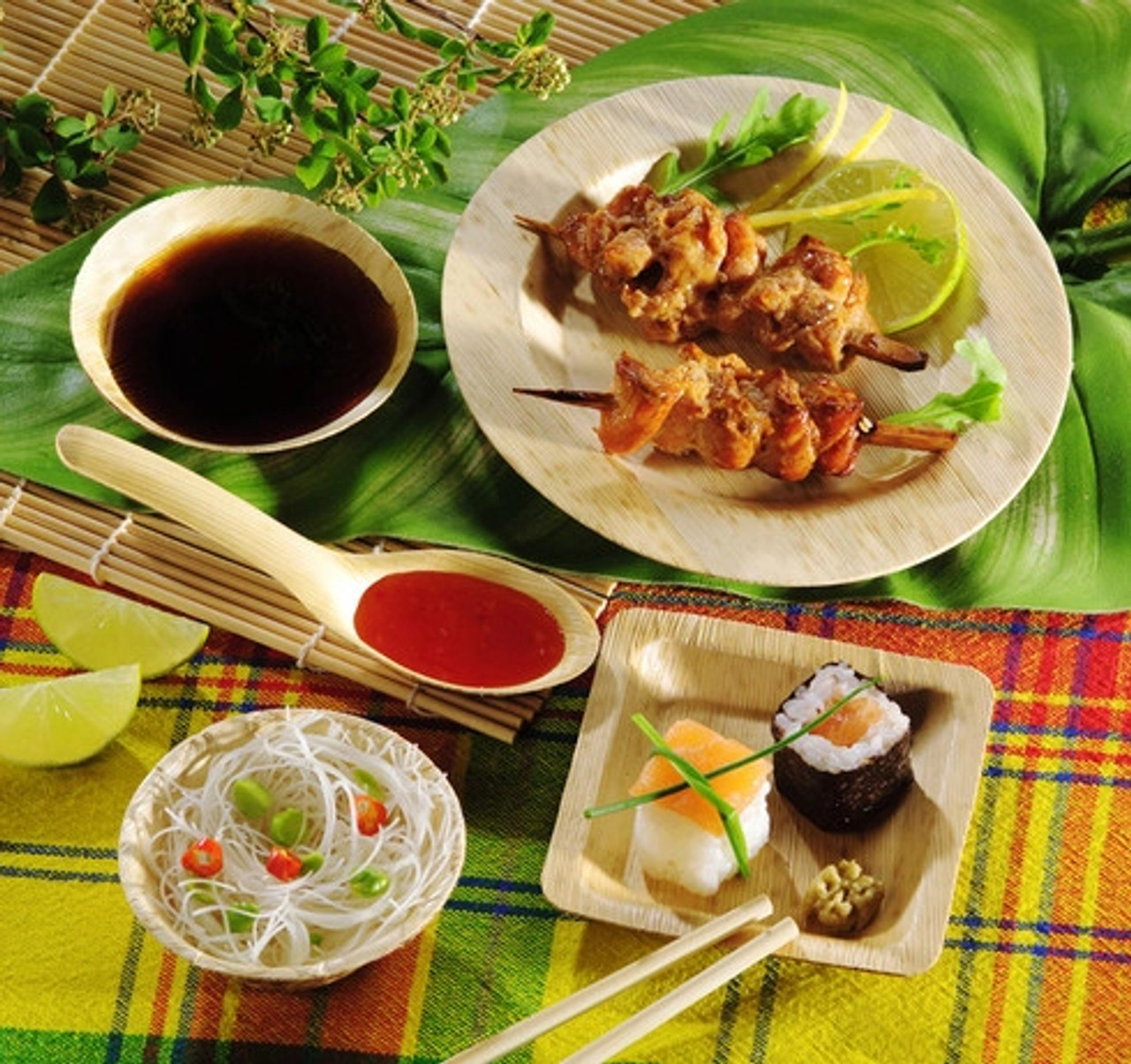 Rectangular Bamboo Leaf Double Layer Plate L:7.9in W:5.5in H:0.4in - 10 pcs