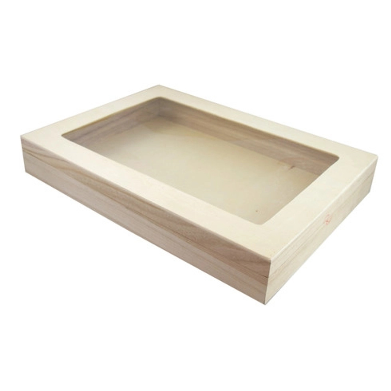 Atlas 1/1 Wooden Reusable Lunch Box with Window Lid L:15in W:10.8in H:2.2in - 1 pcs