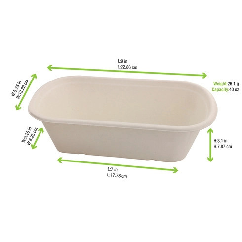 Rectangular Brown Sugarcane Container 40oz L9in W5.3in H2.9in 125