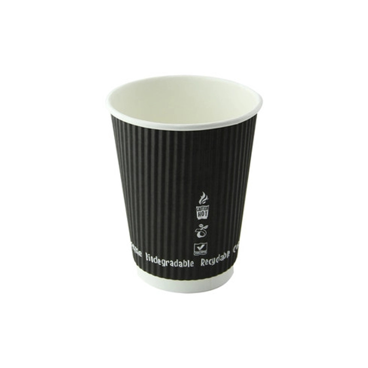 Compostable Rippled Black Cup 12oz D:3.5in H:4.25in - 25 pcs