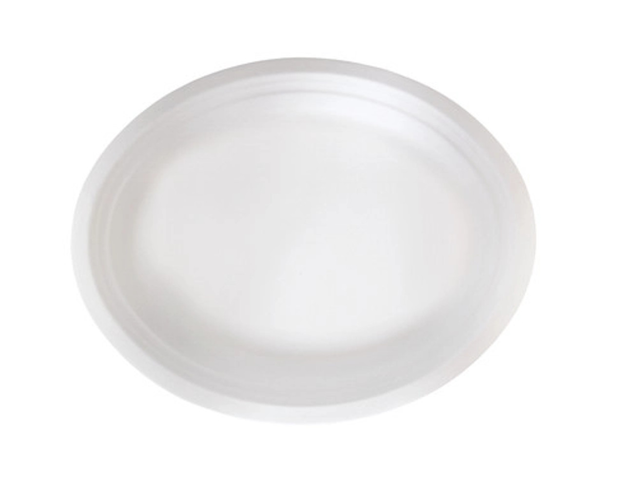 White Oval Sugarcane Plate L:12.2in W:9.4in H:0.82in - 25 pcs